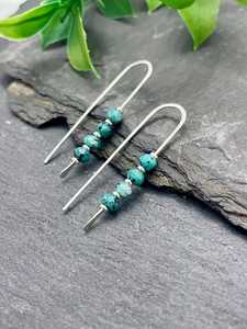 Boho <b>bead</b> earrings with turquoise design andy cascading <b>fringe</b>, unique jewelry gift - Product Image 4