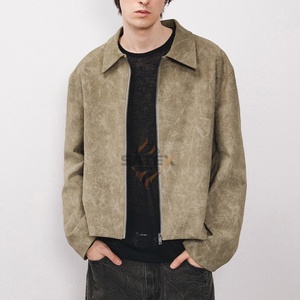 Wholesale High Quality 100% Genuine Leather Stand Embroidery Front Vintage Zipper Stylish New Design Men's Outdoor Soft <b>Jacket</b> - Product Image 2