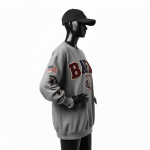 Sweat-shirt oversize pour femme en coton et polyester, polaire doux brossé gris, logo brodé personnalisé, respirant - Product Image 3