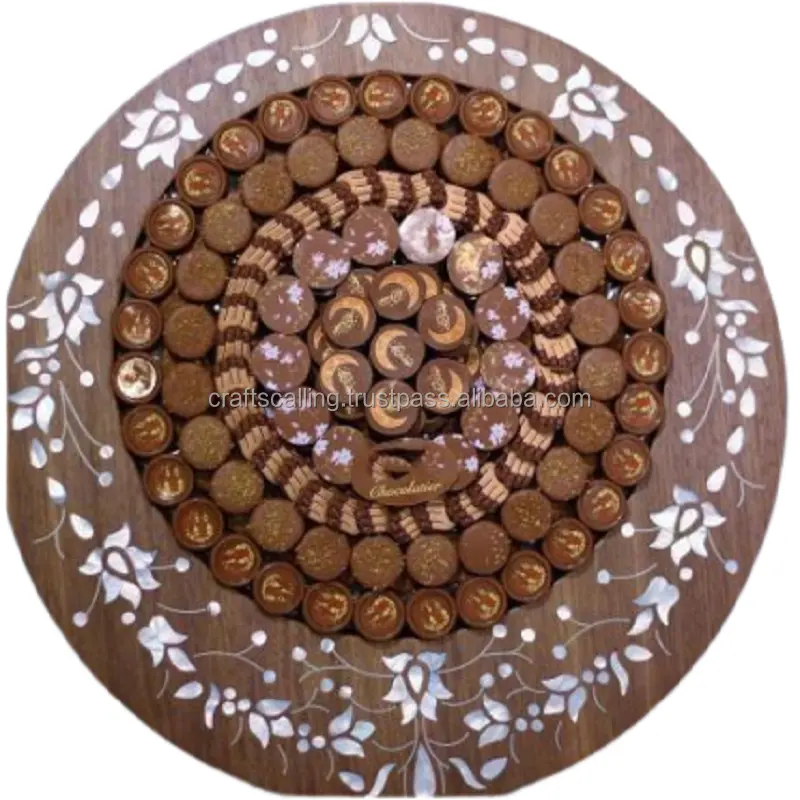 Plateau de service en bois incrusté de nacre Plateau à pâtisserie pour dessert Plateau à chocolat MOP pour le décor du Ramadan Eid par Crafts Calling