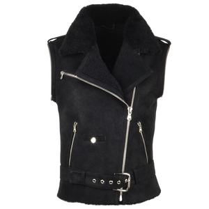 Vente en gros de veste de style motard chauffante pour femmes en cuir véritable de haute qualité avec col en fourrure fermeture éclair noire mode hiver - Product Image 2