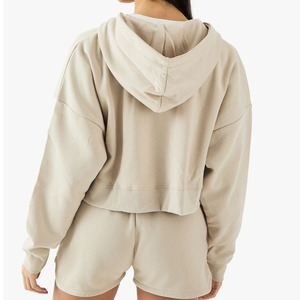 Women Solid Color Adjustable Design <b>Zip</b> Up Hoodie And <b>Shorts</b> Set 2026 High Quality Latest Design Two Piece Women Twin Set Women - Product Image 2