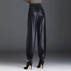 Nouvelle mode version coréenne pantalon en toile de radis mince taille moyenne pour femmes pantalon décontracté en cuir Pu taille haute à taille élastique - Product Image 2