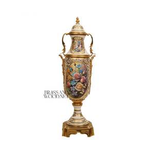 Hand Painted Porcelain Decorative <b>Vase</b> with <b>Gold</b> Plated Details Luxury Tall Classic Art Piece for Elegant Home Decor - Product Image 2