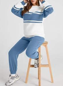 Survêtement deux pièces pour femmes de qualité supérieure 100% coton respirant contraste couleur surdimensionné Style uni techniques lavées - Product Image 4