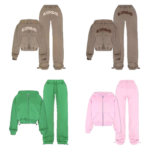 Conjunto de Sudadera con Capucha y Pantalones Deportivos de Felpa Francesa Personalizados con Bordado Desgastado, Dos Piezas, Estilo Vintage Lavado Ácido, Invierno, 100% Algodón - Product Image 6