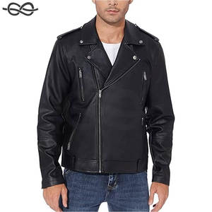 Chaqueta negra de piel sintética para hombre, ligera, con cremallera, estilo bombardero, cuello levantado, abrigo de motorista ajustado, diseño informal, decoración de piel - Product Image 1
