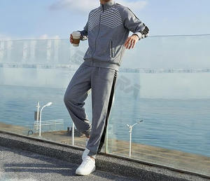 ชุดวอร์มแขนยาวผ้าฝ้าย100% แอกทีฟสำหรับผู้ชาย, ชุดวอร์มแขนยาวซิปเต็มพร้อมแจ็กเก็ตและกางเกงขายาวเป็นมิตรกับสิ่งแวดล้อมสำหรับฤดูหนาว - Product Image 5
