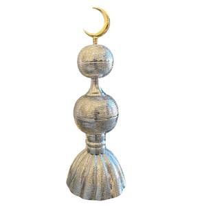 Handmade Ramadan Decoration Islamic Metal Art With Gold Crescent Moon Elegant Silver Hammered Aluminium Home <b>Ornament</b> - Product Image 1