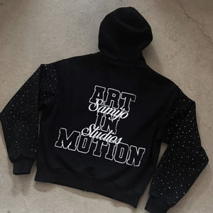 เสื้อฮู้ดมีซิปผ้าเทอร์รี่ไรน์สโตนสำหรับผู้ชายซิปรูดสกรีนได้ - Product Image 5