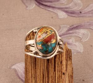 แหวนพลอยทองแดงเทอร์ควอยซ์เงินสเตอร์ลิง925เงินทรงรีแหวนของขวัญวันเกิด - Product Image 2