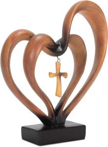 Matrimonio Oración Decoraciones cristianas para el hogar Pascua Resina Corazones entrelazados Cruz Estatua - Product Image 3