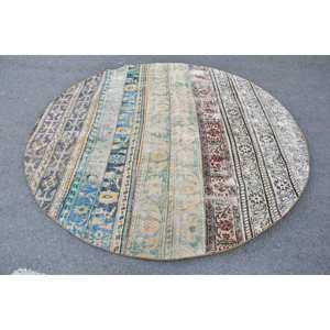 Alfombra turca de lana hecha a mano Beige Vintage 7,3x7,3 pies clásico área grande rectángulo abstracto Patchwork Rectangular pasillo látex - Product Image 1