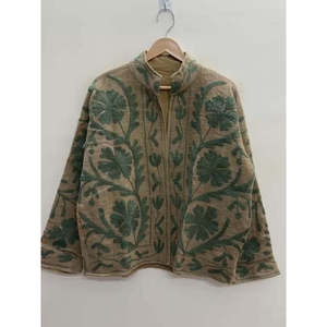 Chaqueta de Algodón con Cuello Mandarín y Bordado Floral en Terciopelo, Tejida a Mano, de Secado Rápido, Largo Regular, Manga Larga, para Mujer, Otoño, Jaipur - Product Image 5
