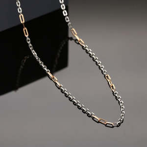 Chaîne Figaro en titane Noble Links avec accents de diamants et de perles, plaquée or, style religieux vintage, bijou tendance, cadeau - Product Image 1