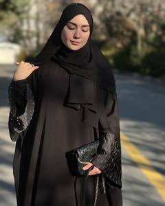 Abaya d'hiver en soie ornée de cristaux, anti-rides, édition spéciale pour les mariées, vêtements de prière islamiques faits à la main, élégants et modestes - Product Image 3
