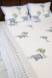 Elephant Indian Design Cotton Bedshee With 2 <b>Pillow</b> Covers Hand Block Printed Bedsheet for Home Decor - Product Image 2