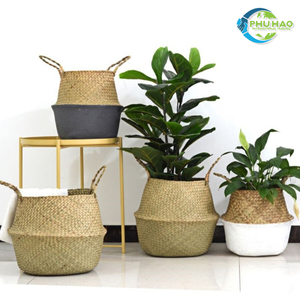 PANIERS DE VENTRE EN MER DE MER DU Vietnam avec poignées Panier fait main écologique pour fruits frais, plantes, organisateur de blanchisserie Artisanat - Product Image 5