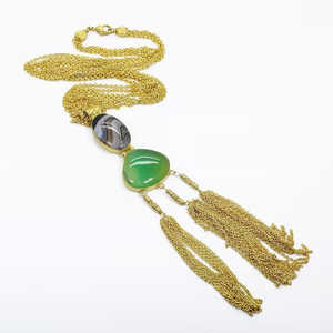 Collier ras du cou fin agate noire du Botswana en laiton plaqué or - Product Image 1