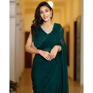 Vestido Largo de Fiesta Elegante y de Lujo, Estilo Lápiz, de Georgette Verde Inayaat, con Lentejuelas Cosidas, Elástico, Ecológico y Lavable - Product Image 2