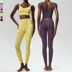 Logotipo personalizado Ropa deportiva de mujer de alta calidad Sujetador deportivo con espalda en U Cintura alta Yoga Leggings ajustados Conjuntos de fitness de 2 piezas para gimnasio - Product Image 1