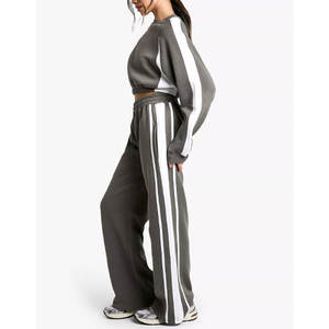 Top corto informal, chándal, sudadera de lana de algodón para mujer y pantalones acampanados, ropa de mujer, conjuntos de dos piezas - Product Image 5