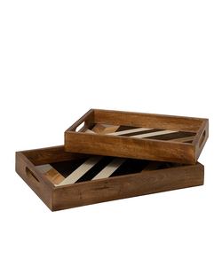 Ensemble de plateaux de service rectangulaires modernes en bois avec incrustations géométriques en émail, poignées décoratives, pour la maison, l'hôtel, ou comme cadeau - Product Image 2