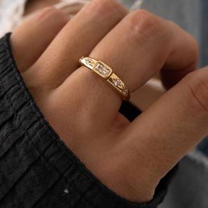 Traditional 925 Solid Sterling Silver Handmade Bezel Setting Baguette Cut CZ Diamond Starburst <b>Chunky</b> <b>Ring</b> for Women Men Wedding - Product Image 3