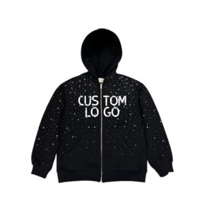 Sweat à capuche pour femme en coton de haute qualité, personnalisé, coloré, avec diamants, lourd, entièrement recouvert de strass, fermeture éclair, broderie 3D sur le devant - Product Image 1