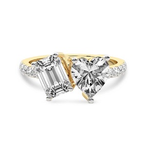 แหวน Dazzling Emerald Heart Toi Et Moi เพชรเพาะเลี้ยง 1.00 กะรัต น้ำหนักรวม 14 กะรัต ทองคำแท้ 14K สี FG ความสะอาดระดับ VS ประดับเพชร 12 เม็ดแบบฝัง - Product Image 2