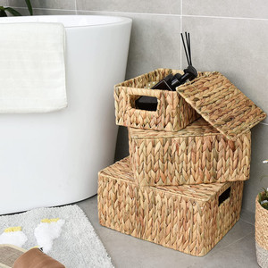 Eco-friendly Water Hyacinth Storage <b>Basket</b> with Lid Luxury Space Product Wicker Seagrass Rattan Woven Storage <b>Basket</b> Kalax <b>Shelf</b> - Product Image 4