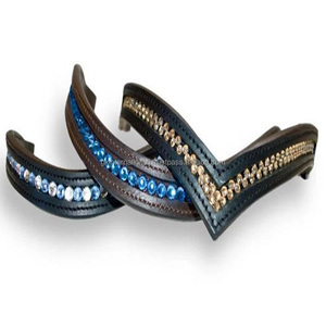 Bande de sourcil de cheval en cuir de qualité supérieure, bandes de sourcil de cheval avec cristaux multicolores Bling chaîne vide, bande de sourcil de cheval - Product Image 1