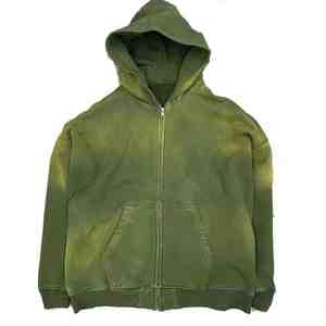 Sweat à capuche surdimensionné délavé à l'acide avec logo personnalisé 100% coton Street wear avec sweat à capuche zippé brodé pour l'hiver - Product Image 1