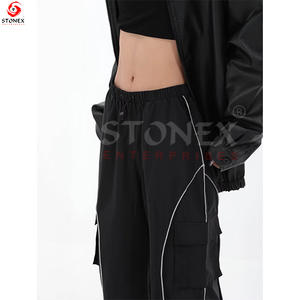 กางเกงคาร์โก้เอวสูงมีกระเป๋าสไตล์สตรีทแวร์กางเกงขายาวสีดำแบบมีเชือกรูดสำหรับ2023 - Product Image 5