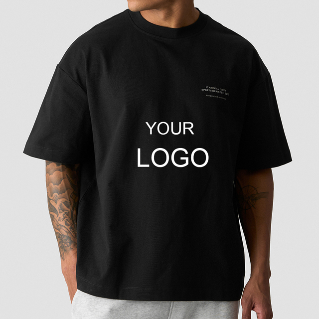 OEM T-Shirt Manufacturer Custom Streetwear Tee Oversized Drop Shoulder Heavyweight Cotton Graphic Print Black Blank T Shirt Men