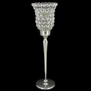 Portavelas de huracanes de plata brillante de cristal de metal atractivo para centros de mesa de decoración de boda - Product Image 6