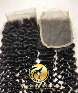 Venta al por mayor 100% de alta calidad de la Virgen DE LA India 18 "Deep Curly 4x4 HD Cierre de encaje transparente extensión del pelo tejido proveedor superior - Product Image 4