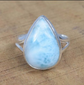 Bague en argent 925 Larimar faite à la main classique Fine Blue Larimar Stone Collet pour mariage ou fête bijoux fiançailles - Product Image 4