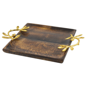 Bandeja de Servicio de Diseño Elegante con Material de Madera de Calidad Estándar y Asa de Metal de Aluminio con Diseño de Hoja - Product Image 3