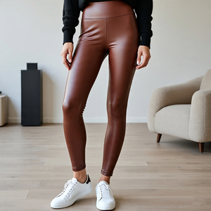 กางเกงเลกกิ้งหนังแท้แบบเรียงซ้อนทรงปกติสำหรับผู้หญิงกางเกงเลกกิ้งหนังแกะลำลองสำหรับใส่กลางแจ้ง - Product Image 4