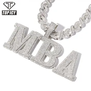 Colgante Personalizado con Nombre en Plata de Ley, Cadena de Eslabones Redondos con Circonitas, Joyería de Moda Hip Hop Unisex, Regalo al por Mayor - Product Image 3