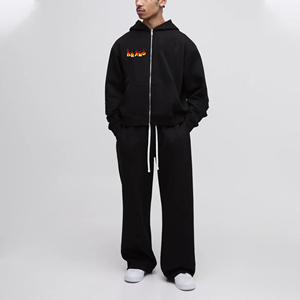 Custom Puff Printed Logo Men's Winter Hooded <b>Polyester</b> <b>Tracksuit</b> 2-Piece Set Breathable Quick Dry Fleece Zipper Jogging Custom - Product Image 6