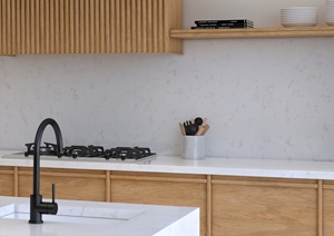 Plans de travail personnalisés pour cuisines et salles de bain en quartz Calacatta, comptoirs préfabriqués en pierre de Carrara Calacata pour projets hôteliers - Product Image 2