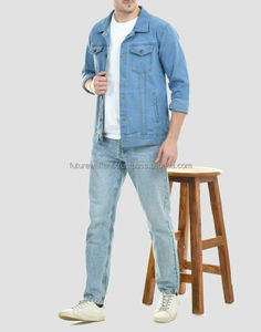 Veste en jean 100% coton brut pour hommes style court personnalisé jeans d'hiver avec fermeture à boutons sur le devant avec poches veste pour hommes - Product Image 5