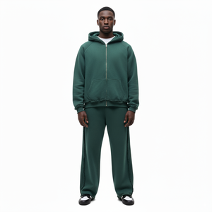 Conjunto de chándal de algodón 100% grueso para hombre, rojo, con sudadera con capucha de forro polar y cremallera, y pantalones de chándal de pierna ancha, estilo urbano, fabricante. - Product Image 2