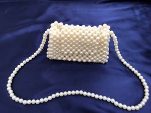 Modern Ivory Pearl Beaded <b>Plastic</b> <b>Storage</b> <b>Bag</b> | Large Capacity Handmade Statement Purse & Shoulder <b>Bag</b> | Wardrobe Use - Product Image 3