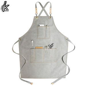 Delantal de peluquería gris personalizado para hombres y mujeres, 3 bolsillos, herramientas de corte de tela de cuero, ropa de trabajo, logotipo personalizado, Material de lona de algodón - Product Image 4