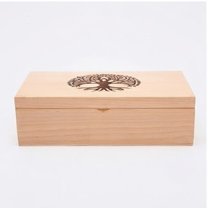 <b>Pine</b> Wood Jewelry <b>Box</b> Rectangle Minimalist Design Engraved Tree Pattern Single Tier Storage Bedroom Use - Product Image 6