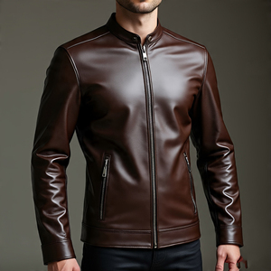Men's Outerwear Custom Handmade Full Zipper Genuine Leather <b>Shirts</b> | Men Wholesale Fashion Full <b>Zip</b> Sheep Skin Leather <b>Shirt</b> - Product Image 1
