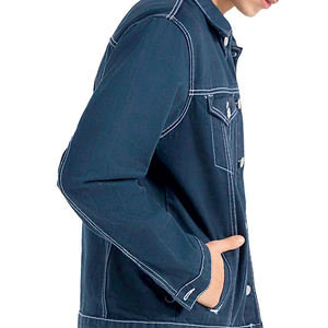 Veste en jean pour homme bleu foncé élégante 2026, col montant, couture blanche, hiver, séchage rapide, respirante, de haute qualité - Product Image 4